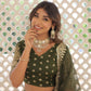 Lorenvalley Green Pure Viscose Jacquard with Double Zari work Lehenga Choli | Swadesiicart