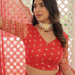 Lorenvalley Red Pure Viscose Jacquard with Double Zari work Lehenga Choli | Swadesiicart