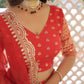 Lorenvalley Red Pure Viscose Jacquard with Double Zari work Lehenga Choli | Swadesiicart