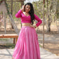 Lorenvalley Pink Pure Viscose Jacquard with Kalamkari Jari Border Lehenga Choli | Swadesiicart