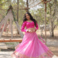 Lorenvalley Pink Pure Viscose Jacquard with Kalamkari Jari Border Lehenga Choli | Swadesiicart