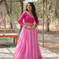 Lorenvalley Pink Pure Viscose Jacquard with Kalamkari Jari Border Lehenga Choli | Swadesiicart