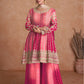 Lorenvalley Women Shaded Pink Chinon Silk Fabric Embroidered Kurta Palazzo & With Dupatta | Swadesiicart