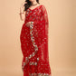 Lorenvalley Fashion Red Butterfly Net Ruffle Saree with Fancy Sequence work & Blouse - Swadesiicart