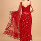 Lorenvalley Fashion Red Butterfly Net Ruffle Saree with Fancy Sequence work & Blouse - Swadesiicart
