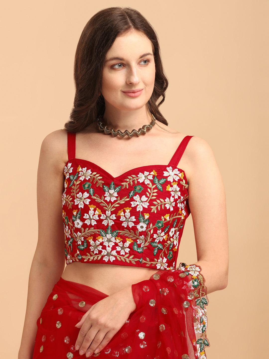 Lorenvalley Fashion Red Butterfly Net Ruffle Saree with Fancy Sequence work & Blouse - Swadesiicart