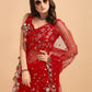 Lorenvalley Fashion Red Butterfly Net Ruffle Saree with Fancy Sequence work & Blouse - Swadesiicart