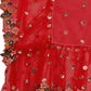 Lorenvalley Fashion Red Butterfly Net Ruffle Saree with Fancy Sequence work & Blouse - Swadesiicart