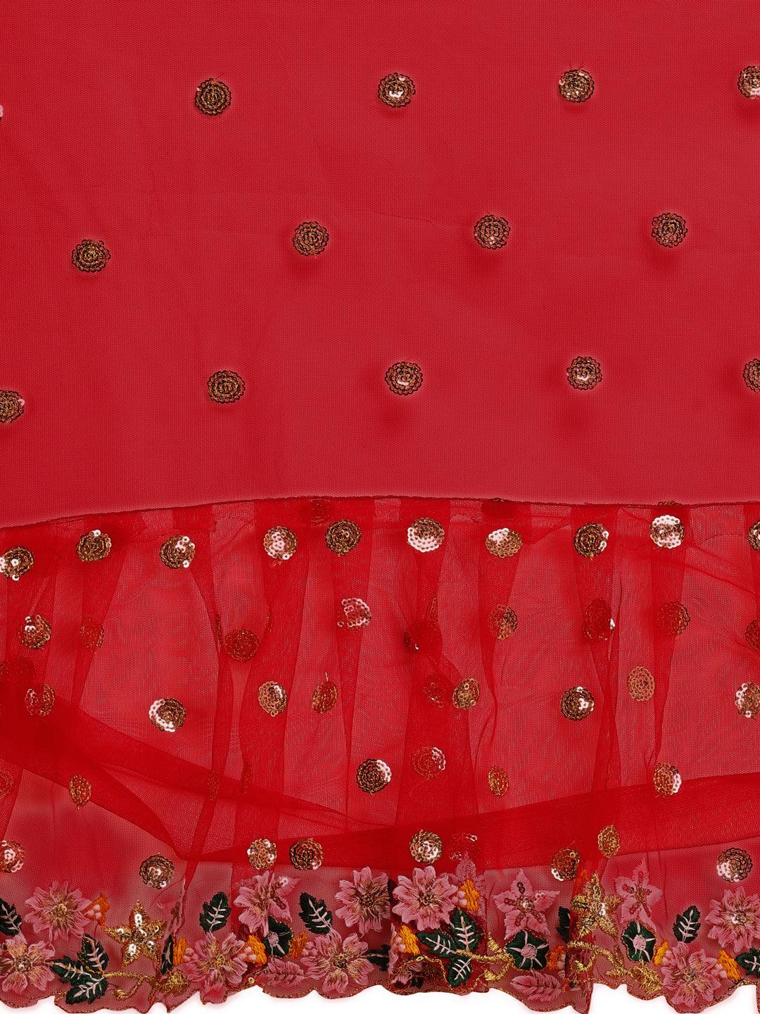 Lorenvalley Fashion Red Butterfly Net Ruffle Saree with Fancy Sequence work & Blouse - Swadesiicart