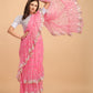 Lorenvalley Fashion Pink Butterfly Net Ruffle Saree with Fancy Sequence work & Blouse - Swadesiicart