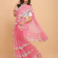 Lorenvalley Fashion Pink Butterfly Net Ruffle Saree with Fancy Sequence work & Blouse - Swadesiicart