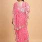 Lorenvalley Fashion Pink Butterfly Net Ruffle Saree with Fancy Sequence work & Blouse - Swadesiicart