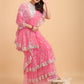 Lorenvalley Fashion Pink Butterfly Net Ruffle Saree with Fancy Sequence work & Blouse - Swadesiicart
