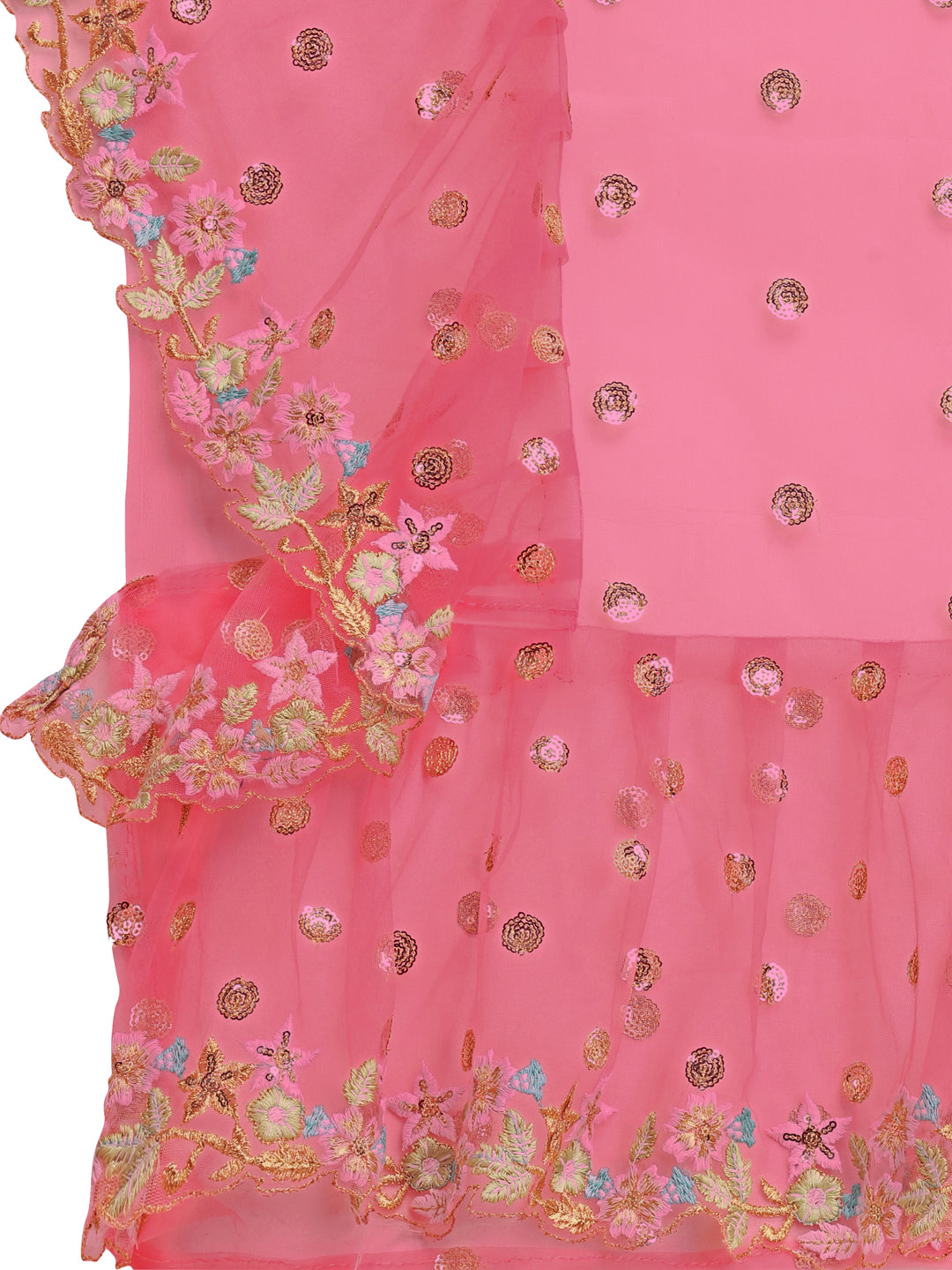 Lorenvalley Fashion Pink Butterfly Net Ruffle Saree with Fancy Sequence work & Blouse - Swadesiicart