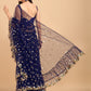 Lorenvalley Fashion Blue Butterfly Net Ruffle Saree with Fancy Sequence work & Blouse - Swadesiicart