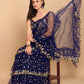 Lorenvalley Fashion Blue Butterfly Net Ruffle Saree with Fancy Sequence work & Blouse - Swadesiicart