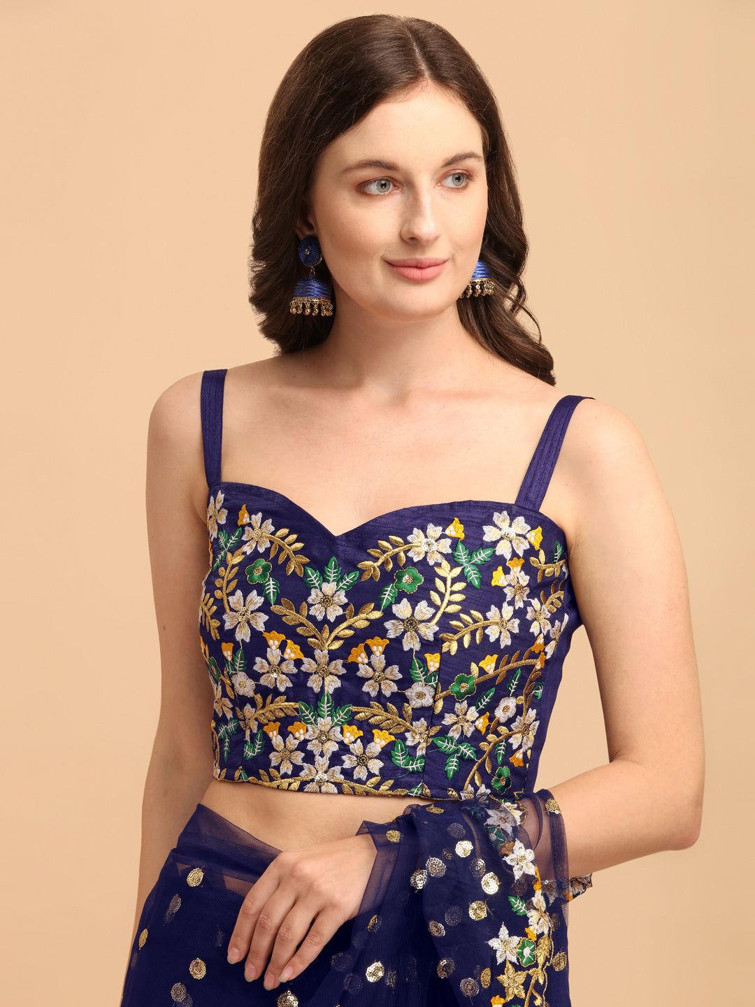 Lorenvalley Fashion Blue Butterfly Net Ruffle Saree with Fancy Sequence work & Blouse - Swadesiicart