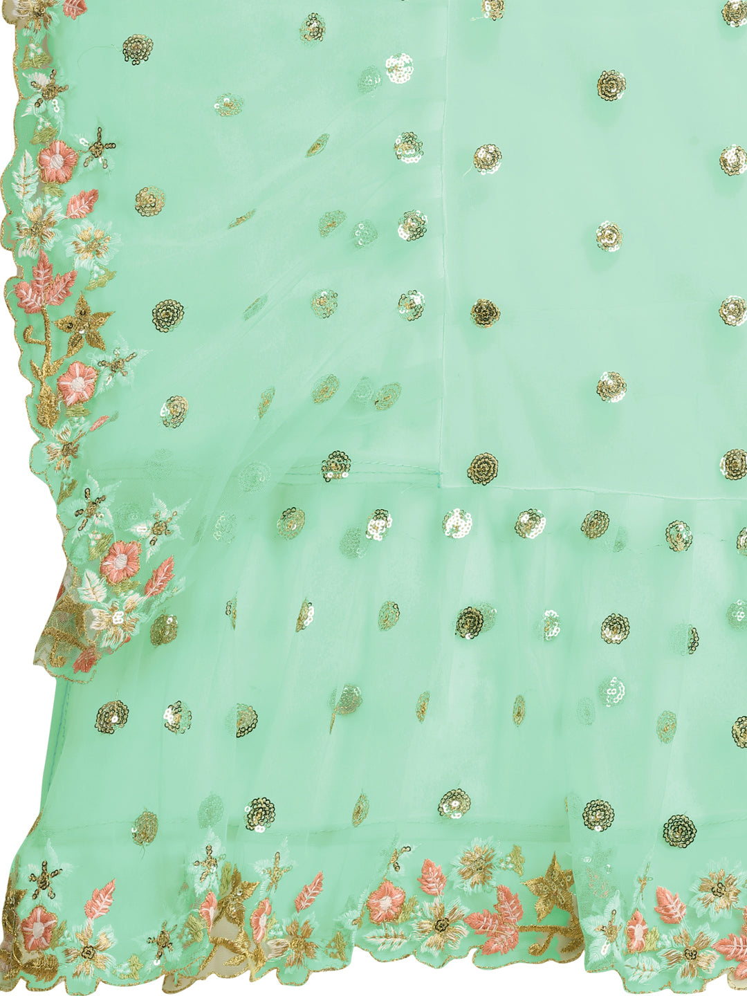 Lorenvalley Fashion Seagreen Butterfly Net Ruffle Saree with Fancy Sequene work & Blousec - Swadesiicart