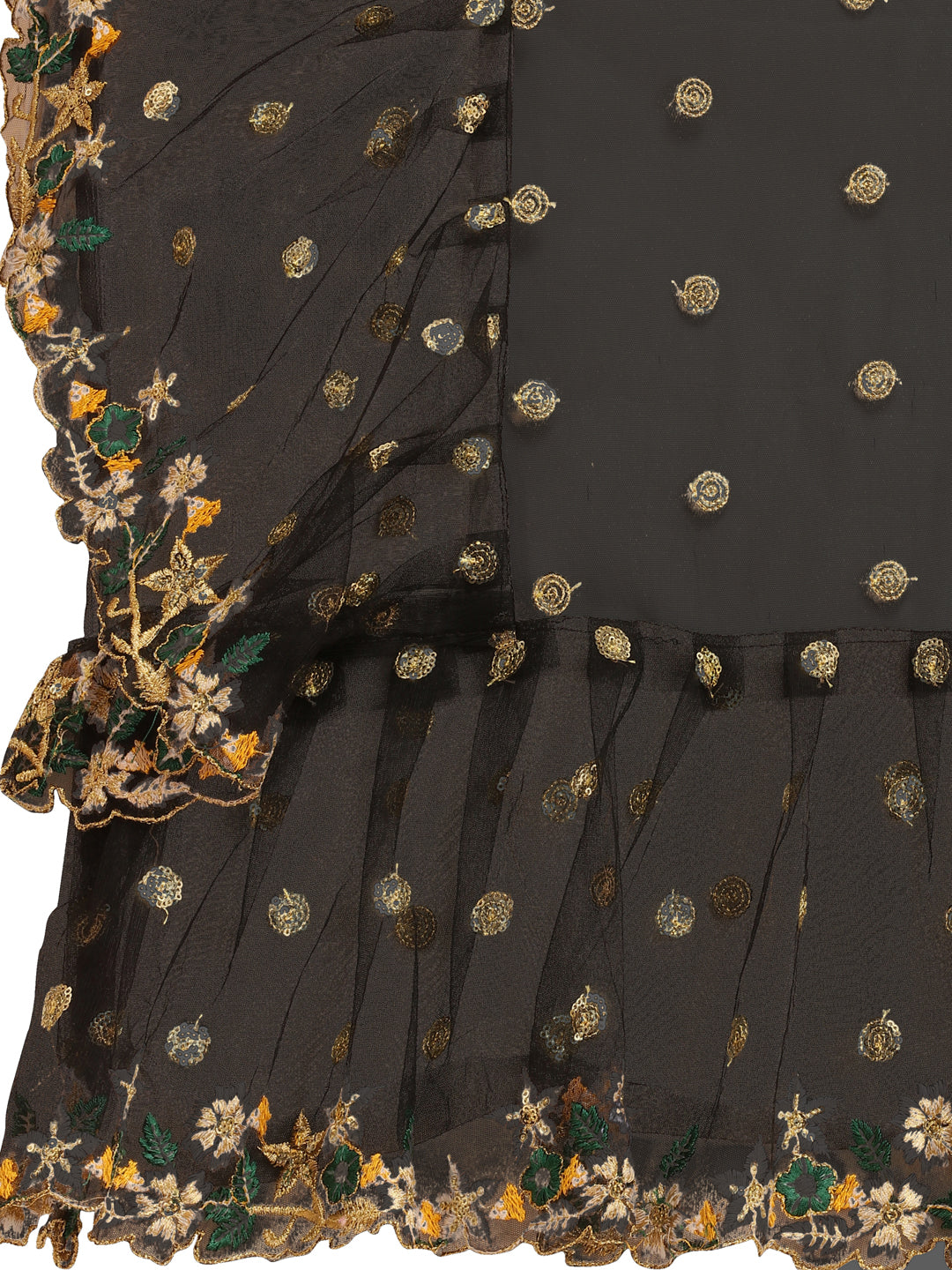 Lorenvalley Fashion Black Butterfly Net Ruffle Saree with Fancy Sequence work & Blouse - Swadesiicart