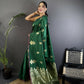 Joban Fashion Dark Green Banarasi Lichi Silk Gold Zari Meena Saree | Swadesiicart