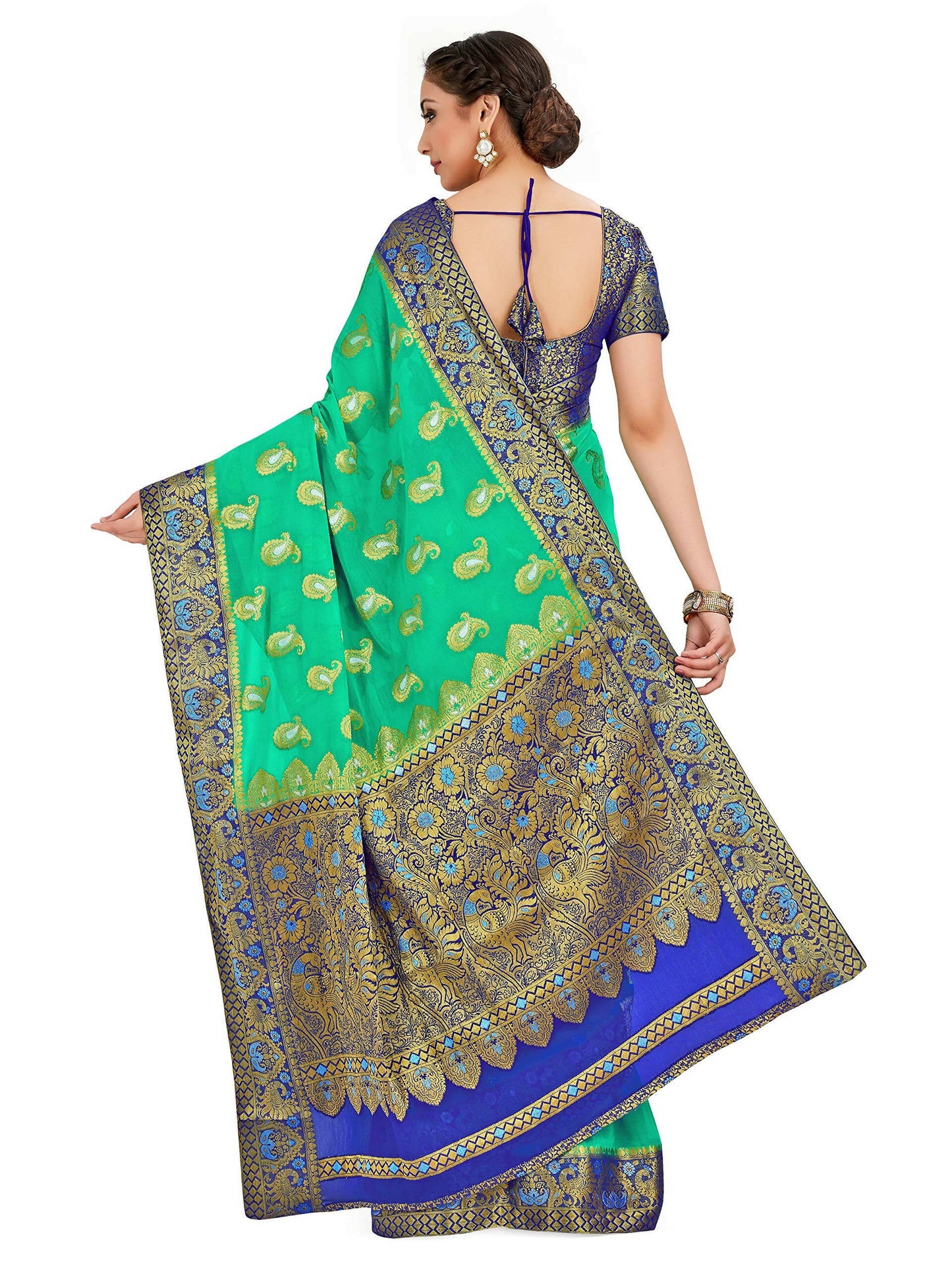 Mimosa Women's Green Banarasi Chiffon Saree | Swadesiicart
