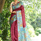 Vishnu Weaves Women's Red Cotton Silk Woven Saree with Blouse - Swadesiicart