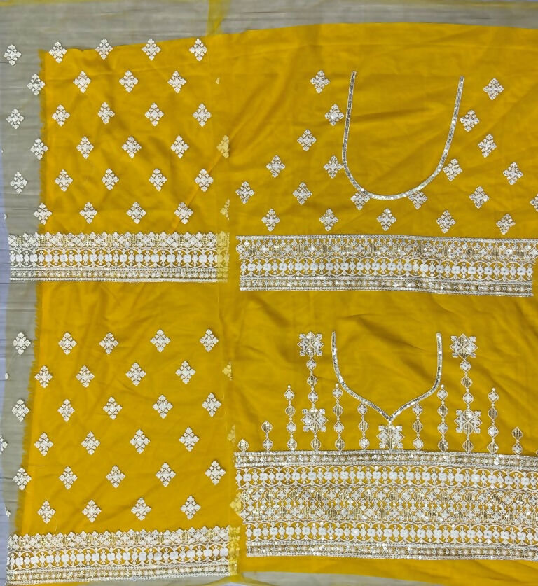 Jyoti Fashion Women's Yellow Net Patterned Thread Embroidered with Sequins Wedding Lehenga Choli | Swadesiicart