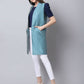 Even Apparels Blue Bansari Silk Open Front Women's Long Coat | Swadesiicart