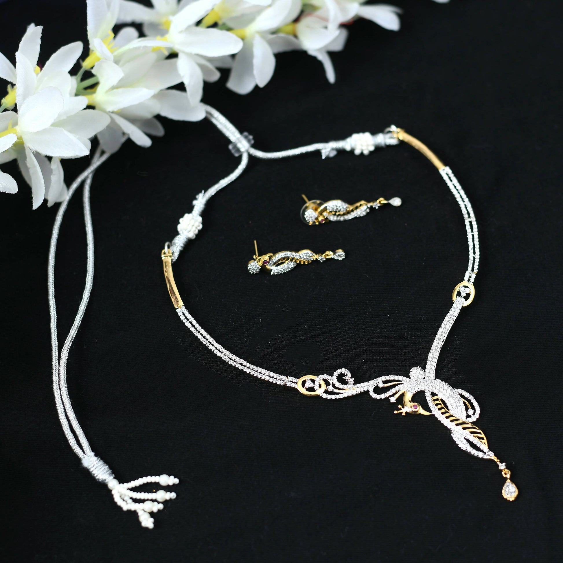 Mominos Fashion Johar Kamal Silver-Plated American Diamond Choker Set | Swadesiicart