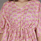 Breathables Women’S Loungewear Kaftan Co-Ord Set Cotton V-Neck In Quirky Pink Print
