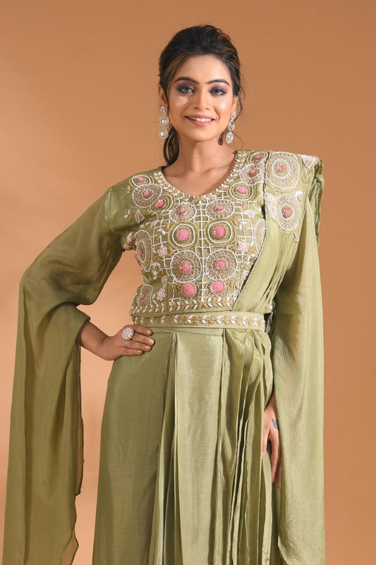 Morchari Co Ord Set With Dupatta Hand Embroidery - Purple - Swadesiicart