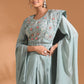 Morchari Co Ord Set With Dupatta Hand Embroidery - Blue - Swadesiicart
