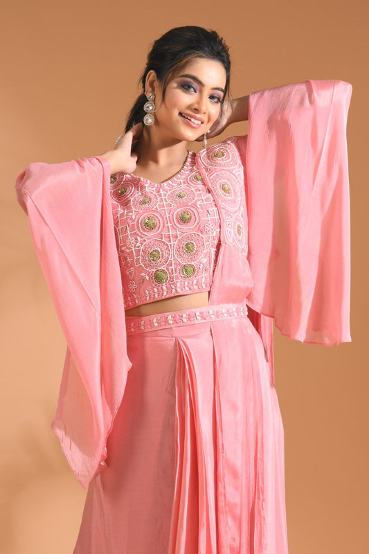 Morchari Co Ord Set With Dupatta Hand Embroidery - Green - Swadesiicart