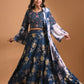 Morchari Crop Top With Tie & Dye Dupatta Hand Embroidery - Blue - Swadesiicart