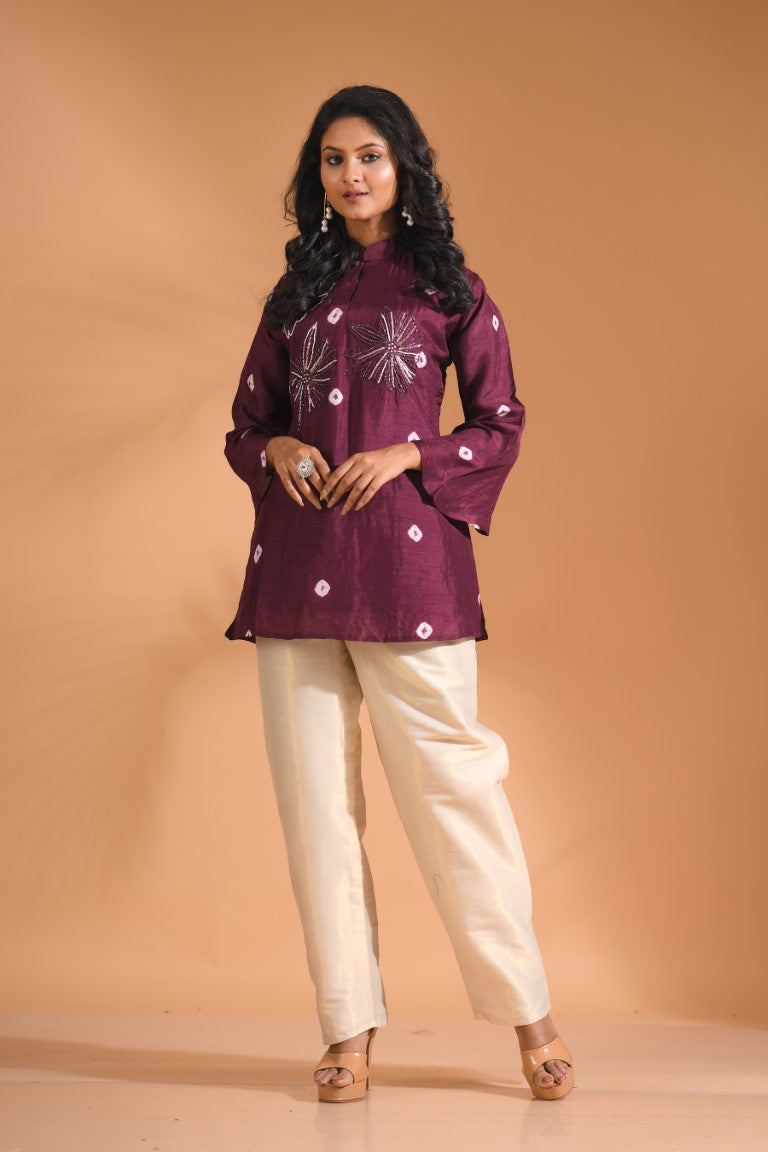 Morchari Co Ord Set With Hand Embroidery - Purple - Swadesiicart