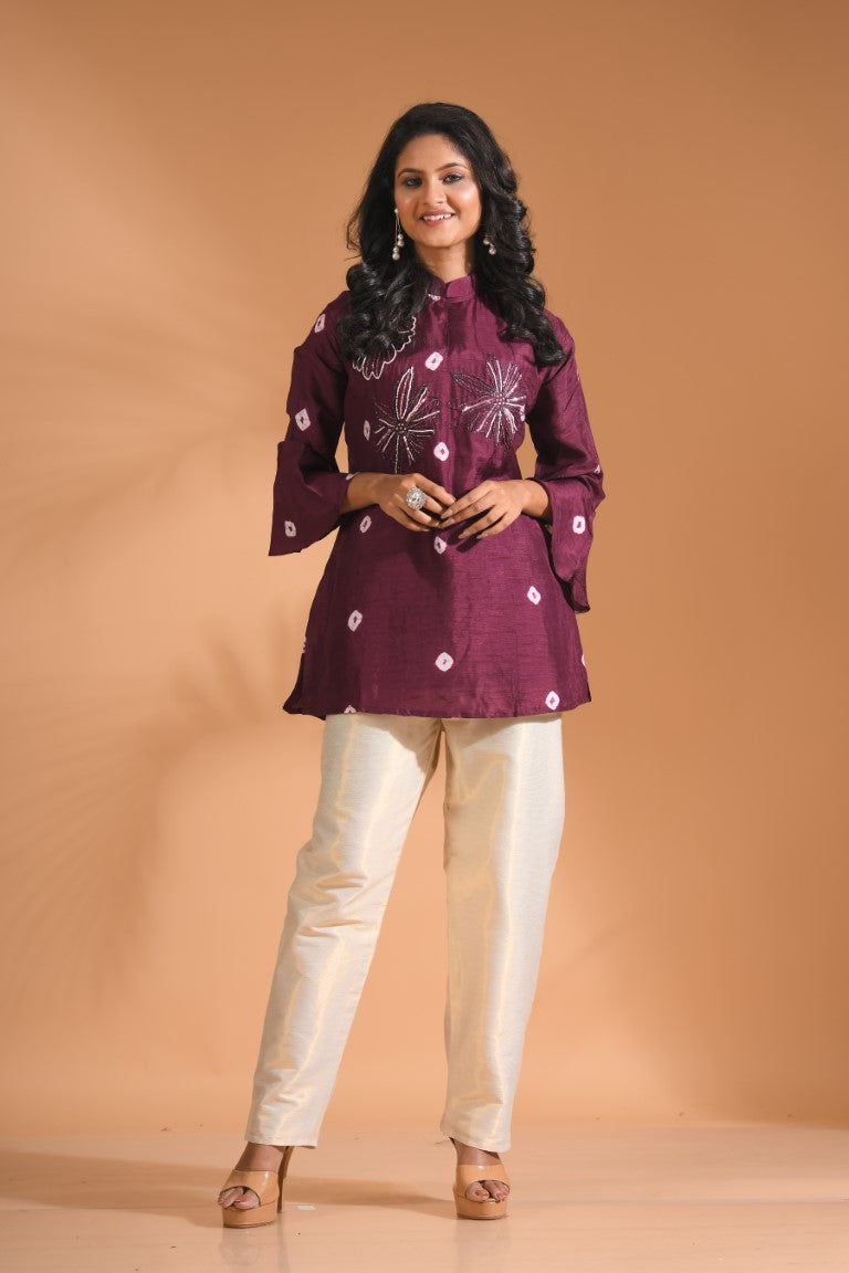 Morchari Co Ord Set With Hand Embroidery - Purple - Swadesiicart