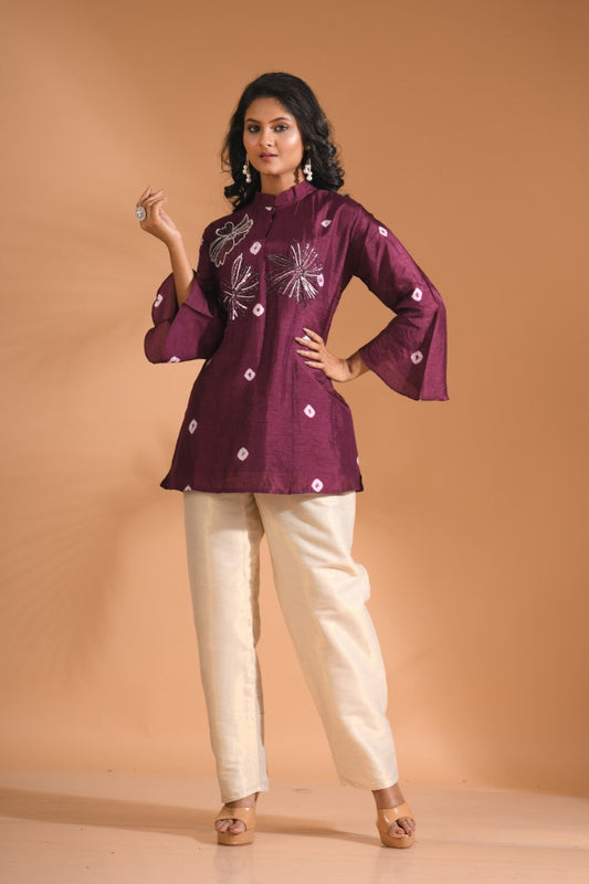 Morchari Co Ord Set With Hand Embroidery - Purple - Swadesiicart