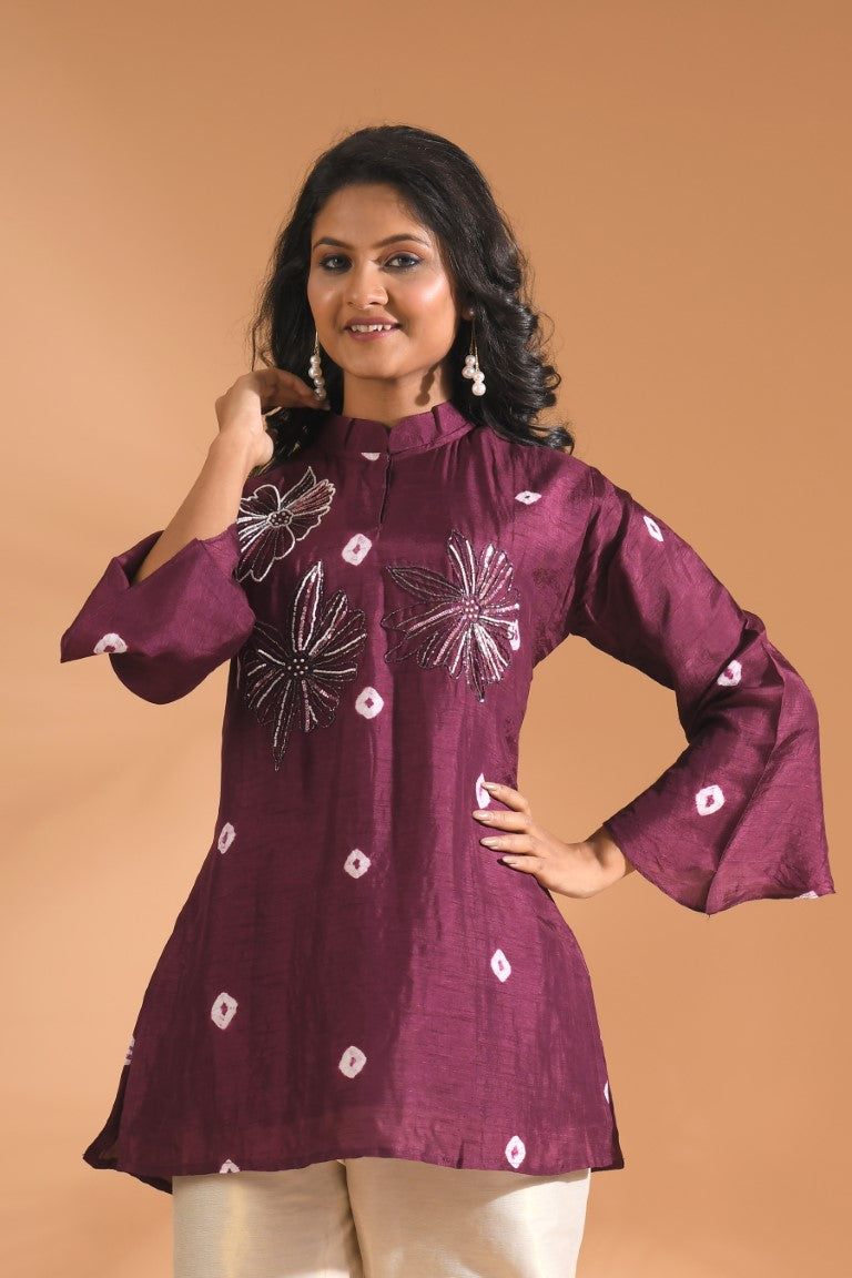 Morchari Co Ord Set With Hand Embroidery - Purple - Swadesiicart