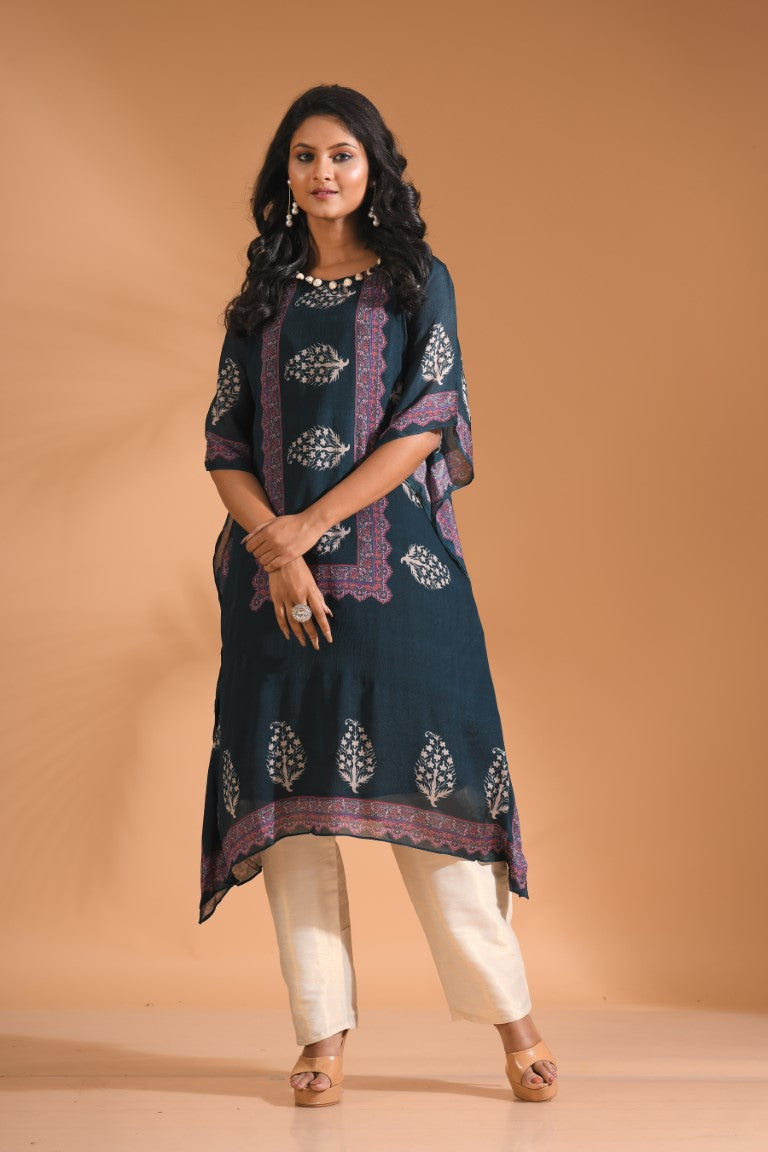 Morchari Co Ord Set With Hand Embroidery - Blue - Swadesiicart