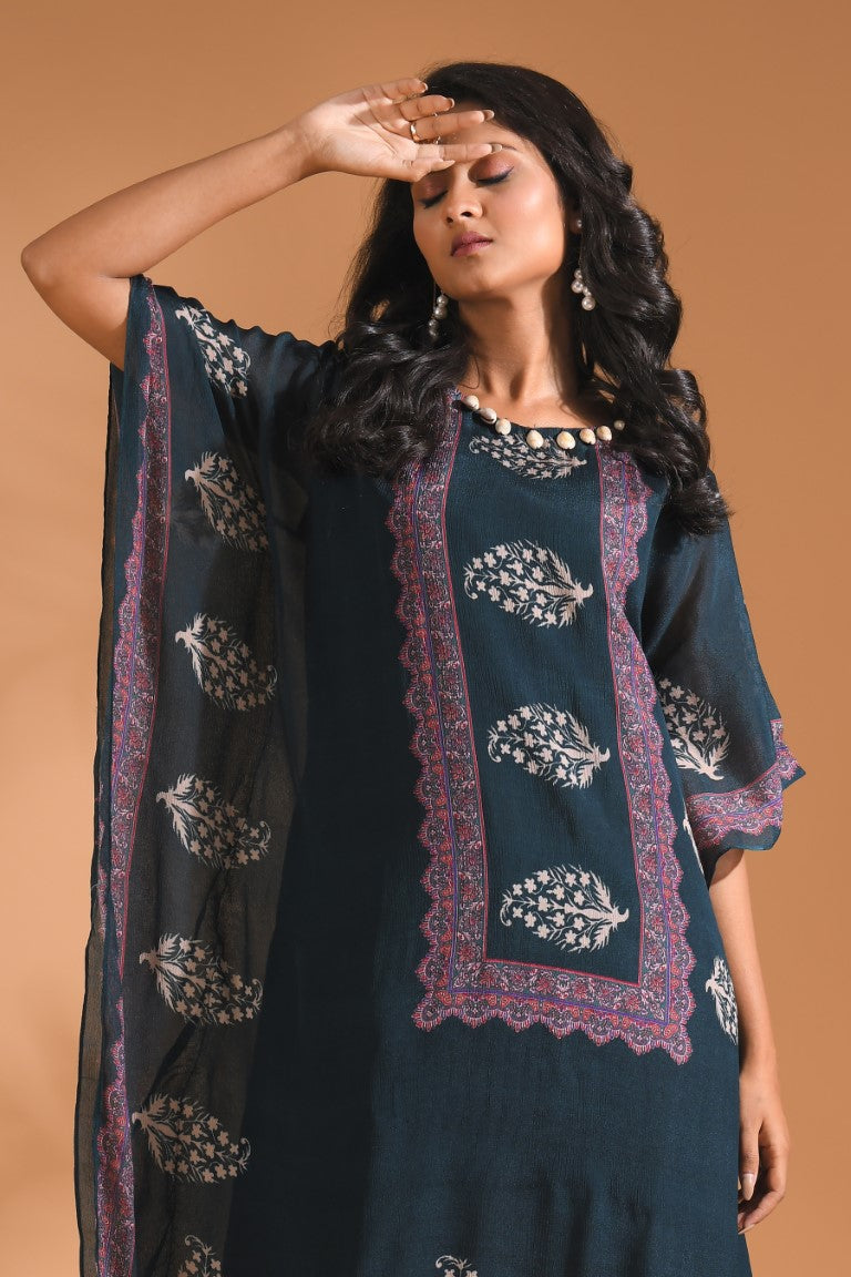 Morchari Co Ord Set With Hand Embroidery - Blue - Swadesiicart