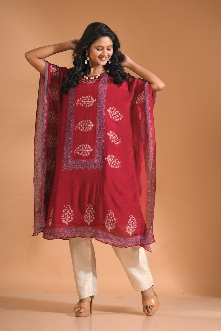 Morchari Co Ord Set With Hand Embroidery - Maroon - Swadesiicart