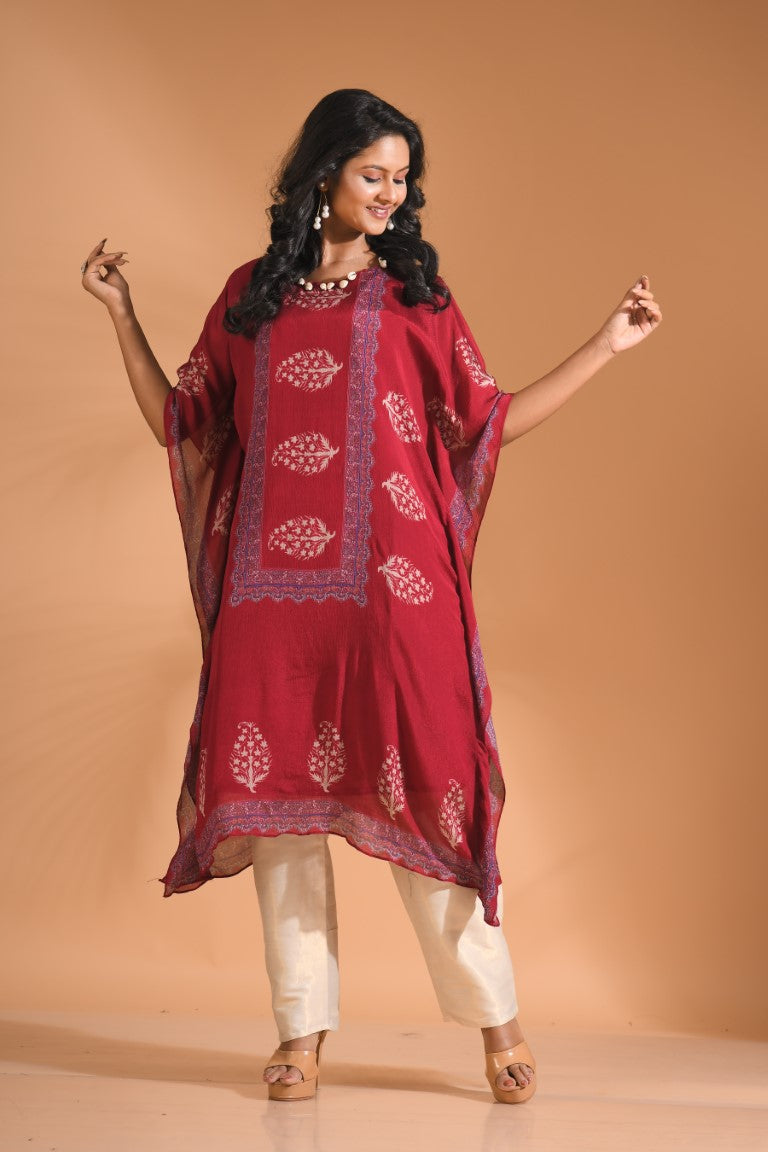 Morchari Co Ord Set With Hand Embroidery - Maroon - Swadesiicart