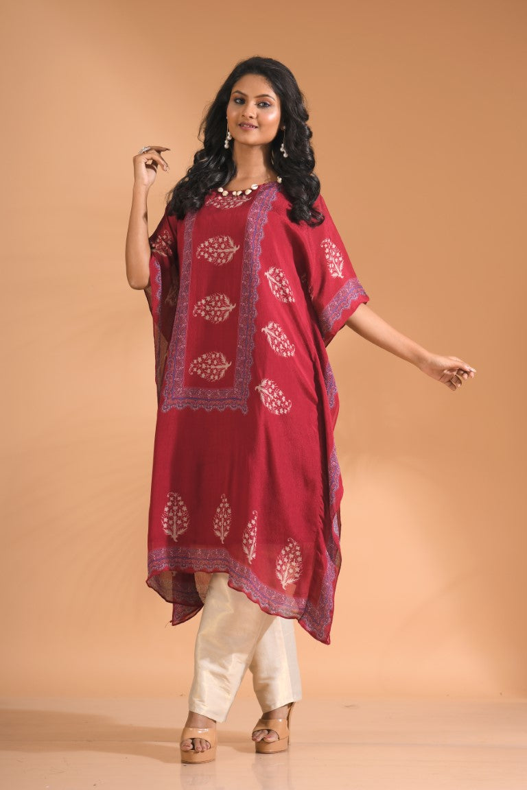 Morchari Co Ord Set With Hand Embroidery - Maroon - Swadesiicart