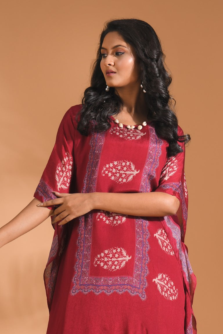 Morchari Co Ord Set With Hand Embroidery - Maroon - Swadesiicart
