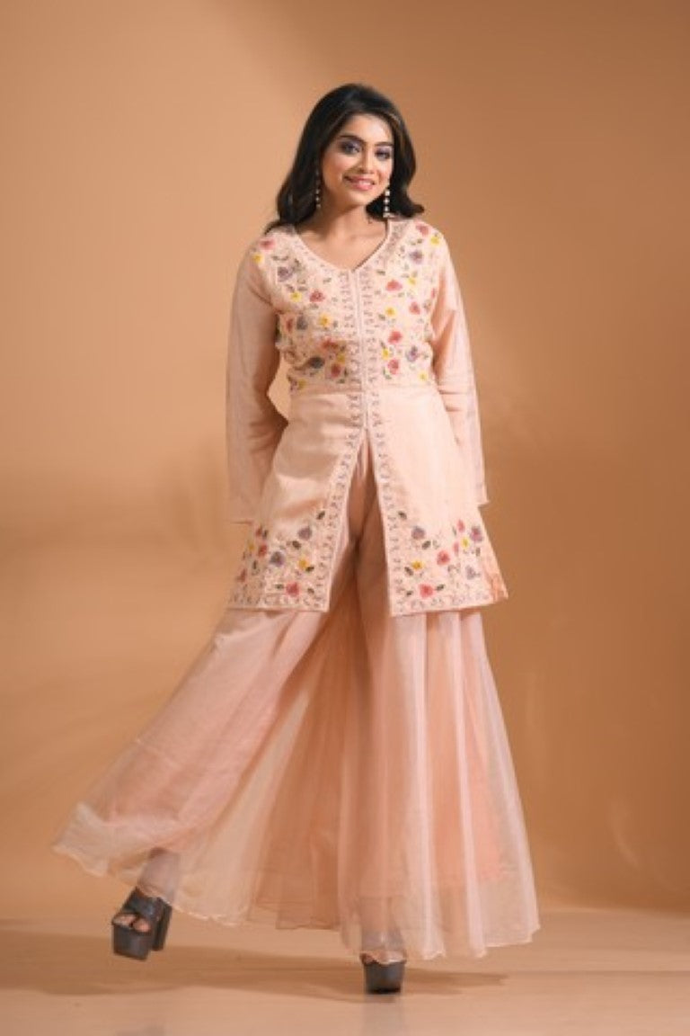 Morchari Co Ord Set With Hand Embroidery - Cream - Swadesiicart