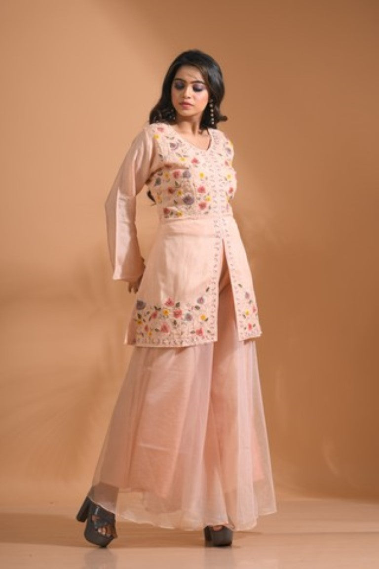 Morchari Co Ord Set With Hand Embroidery - Cream - Swadesiicart