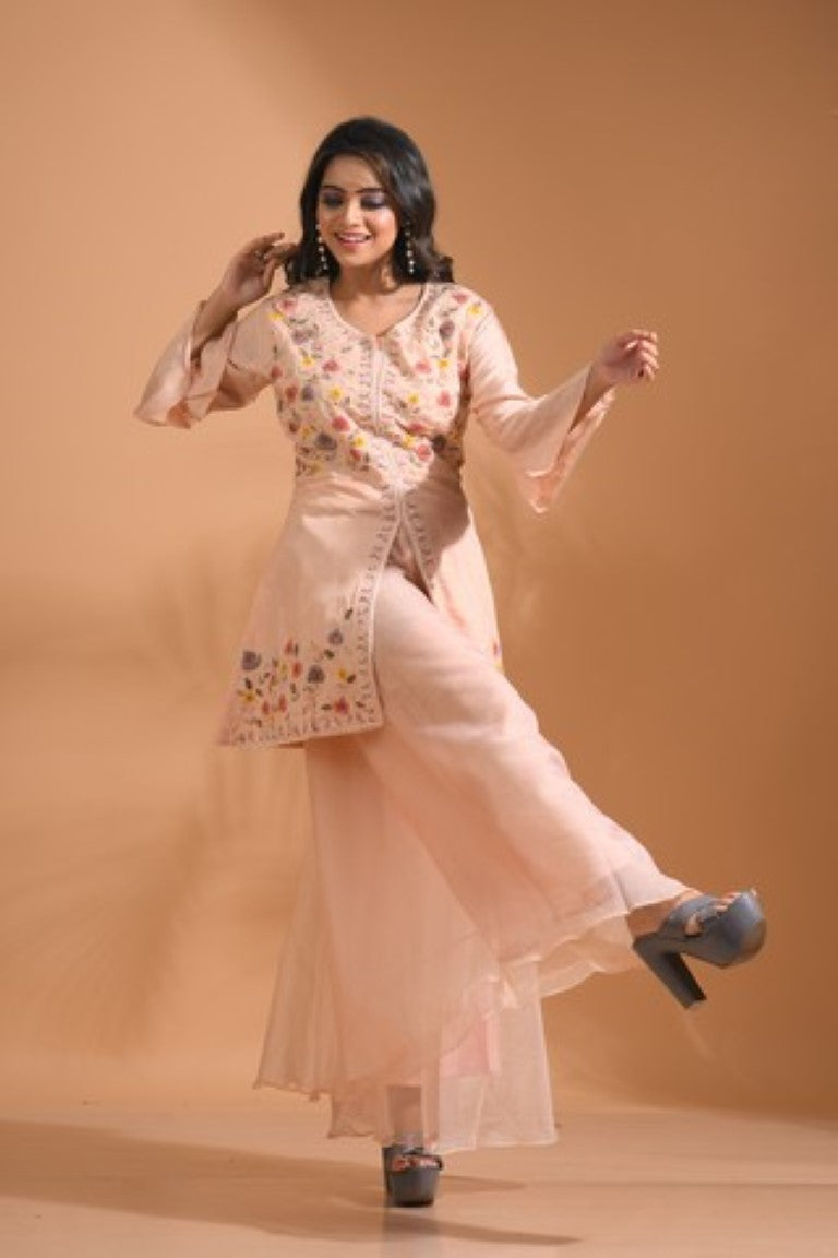 Morchari Co Ord Set With Hand Embroidery - Cream - Swadesiicart