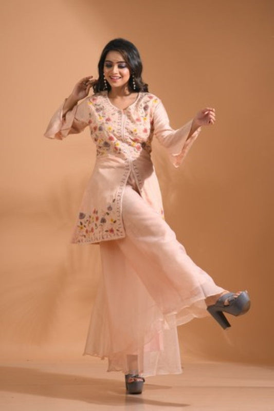 Morchari Co Ord Set With Hand Embroidery - Cream - Swadesiicart