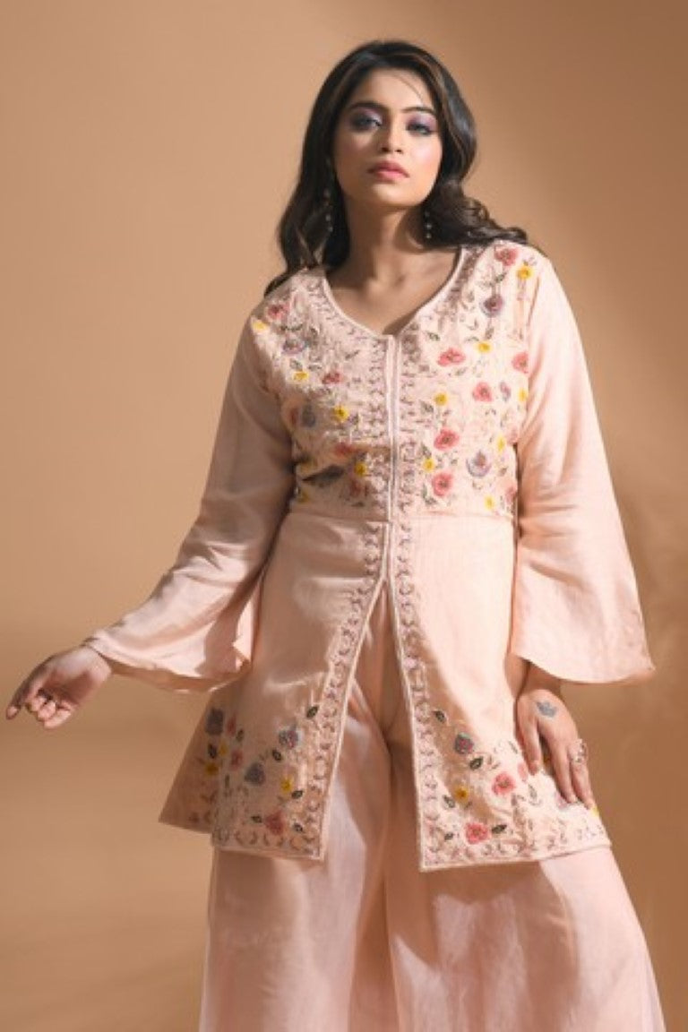 Morchari Co Ord Set With Hand Embroidery - Cream - Swadesiicart