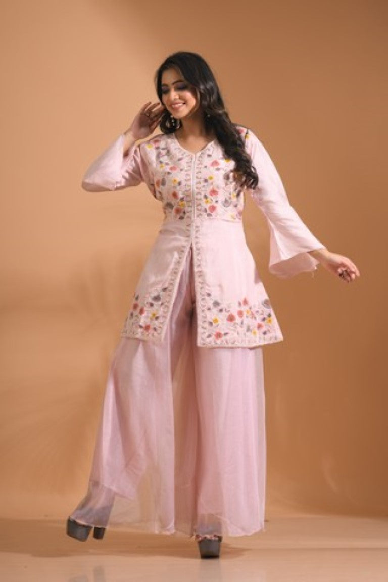 Morchari Co Ord Set With Hand Embroidery - Light Peach - Swadesiicart